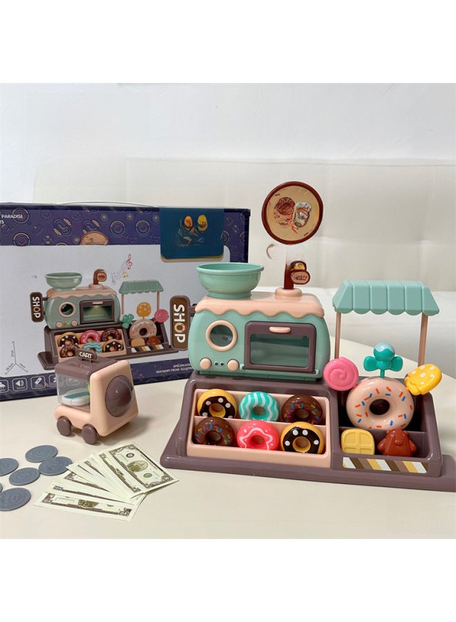 Children's Miniature Kitchen Coffee Machine Donut Shop Simulation Food Toy Props For Role Play Educational Toys-Color:668-95 Coffee Machine 3 In 1: Dark Blue - Image 2