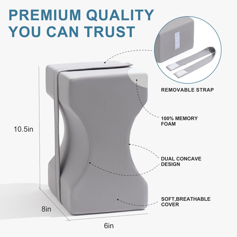 UJPFEO Knee Pillow for Side Sleepers,Leg Pillow for Sciatica,Back,HIPS,Knees,Joints Pain Relief,Pillows for Between Legs While Sleeping Spine Alignment Support & Relieves Pressure,Basic Strap,Arctic Gray - Image 3