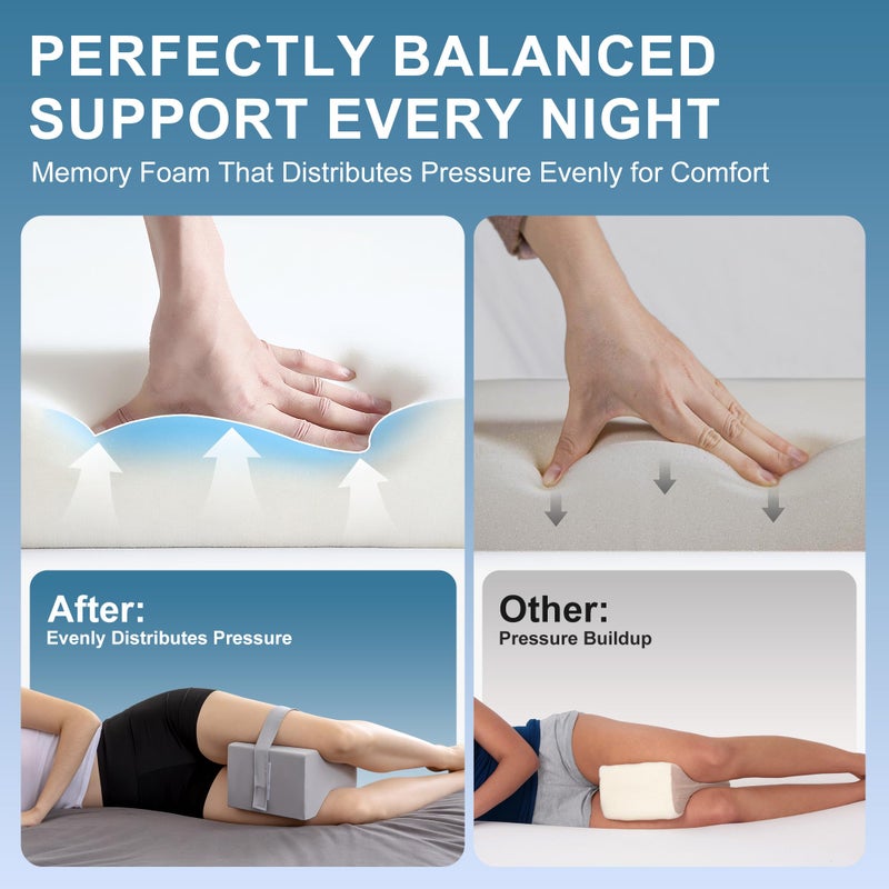UJPFEO Knee Pillow for Side Sleepers,Leg Pillow for Sciatica,Back,HIPS,Knees,Joints Pain Relief,Pillows for Between Legs While Sleeping Spine Alignment Support & Relieves Pressure,Basic Strap,Arctic Gray - Image 4