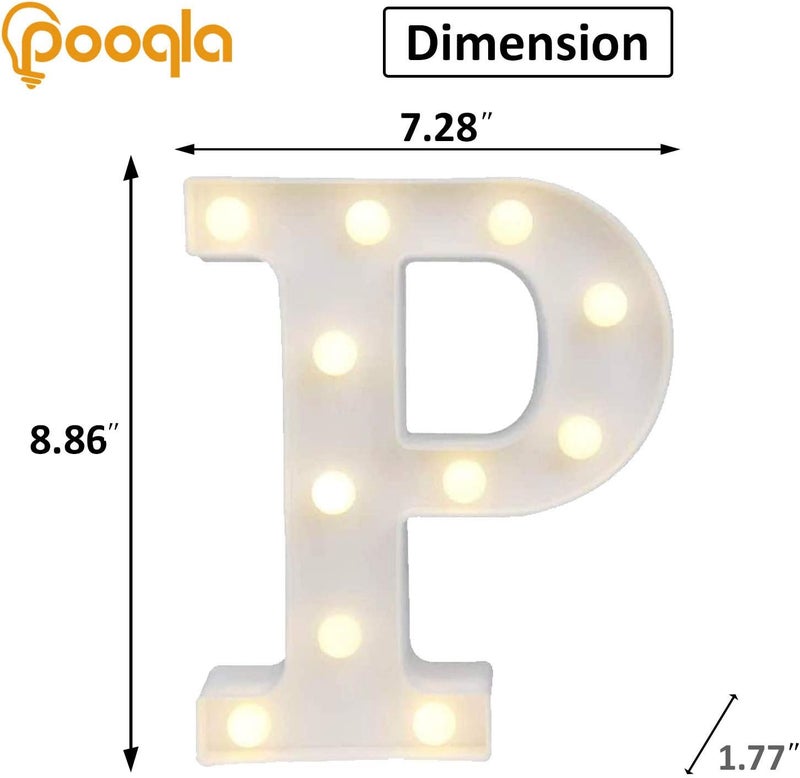 بوكلا لافتة حروف مضيئة LED من Pooqla، حرف أبجدي مضيء لتزيين المنزل والحفلات والزفاف P - Image 4
