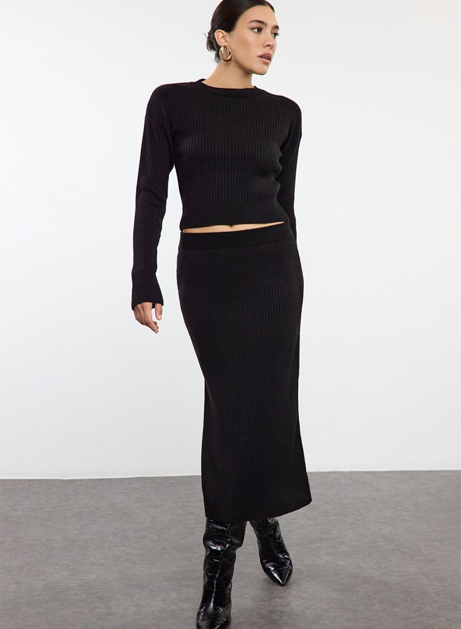 trendyol Black Crop Skirt Knitwear Bottom-Top Set - Image 2
