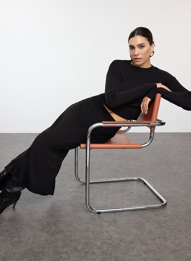 trendyol Black Crop Skirt Knitwear Bottom-Top Set - Image 1