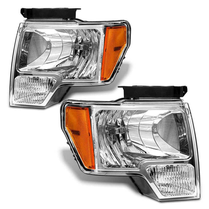 AXLAHA Headlight Assembly Compatible with 2009-2014 Ford F150, OE Style Direct Replacement Headlamp with Chrome Housing Amber Reflector Clear Lens Driver and Passenger Side - Image 1