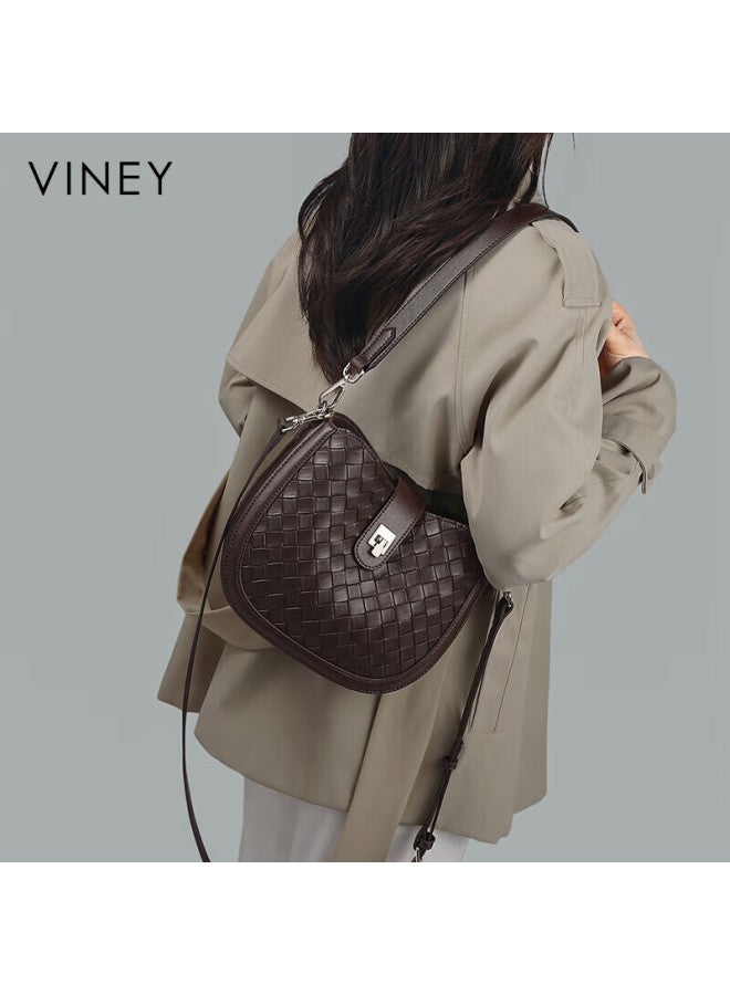 Viney Women's Cowhide Woven Commuter Bag Luxury Crossbody Shoulder Bag Birthday Gift For Girlfriend Wife - Image 1