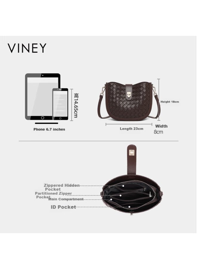 Viney Women's Cowhide Woven Commuter Bag Luxury Crossbody Shoulder Bag Birthday Gift For Girlfriend Wife - Image 3