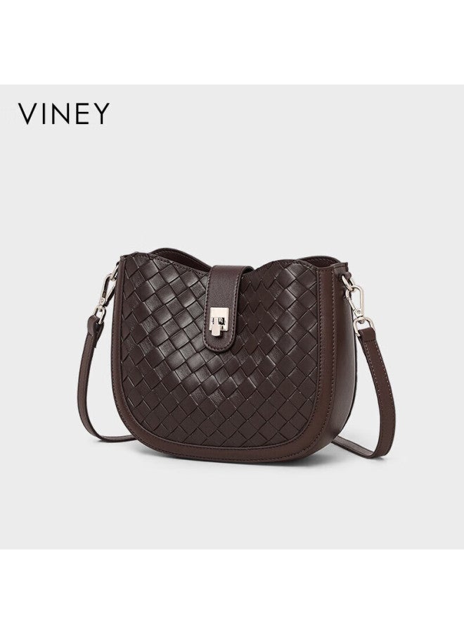 Viney Women's Cowhide Woven Commuter Bag Luxury Crossbody Shoulder Bag Birthday Gift For Girlfriend Wife - Image 2