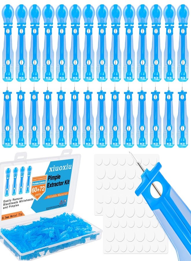 Xiuouix 60PCS Pimple Popper Kit with 72 Acne Patches, Disposable Blemish Tool for Whitehead, Blackhead, Pimple Clearing, Ultra-Fine 0.3mm Tip for Home/Travel Use (Blue) - Image 1