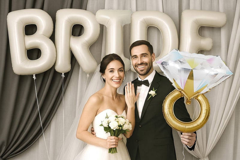 PartyForever 40 inch Bride Balloons Cream Letters Banner - Bachelorette Party Decorations Kit - Bach Party Supplies and Favors with Gold Ring, Bottle and Glass Balloon - Image 5