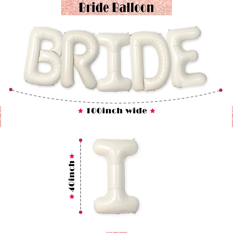 PartyForever 40 inch Bride Balloons Cream Letters Banner - Bachelorette Party Decorations Kit - Bach Party Supplies and Favors with Gold Ring, Bottle and Glass Balloon - Image 3