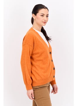GANT Women V-Neck Knitted Cardigan, Orange  - Image 3