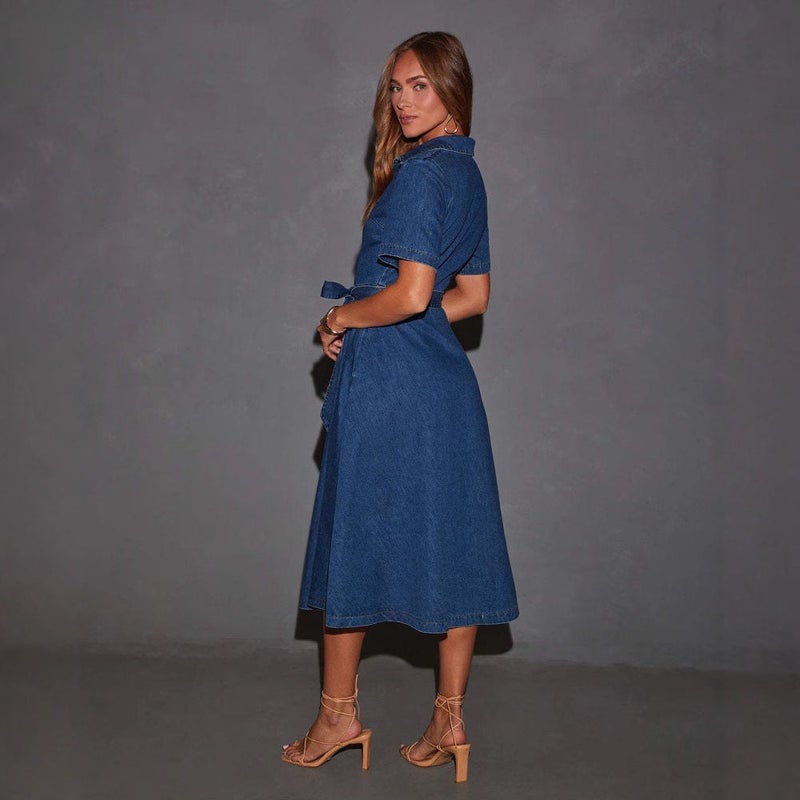 Summer women's fashionable V-neck denim dress - Image 4