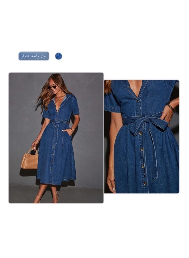 Summer women's fashionable V-neck denim dress - Image 3