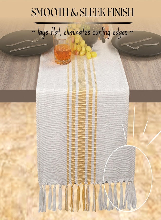 Native Fab Yellow Table Runner 72 Inches Long - Striped Table Cover with Fringes - 100% Cotton, Soft, Tight Weave, Non Slip Tablerunner for Dining, Wedding - Pale Yellow, White (14x72 inches) - Image 5