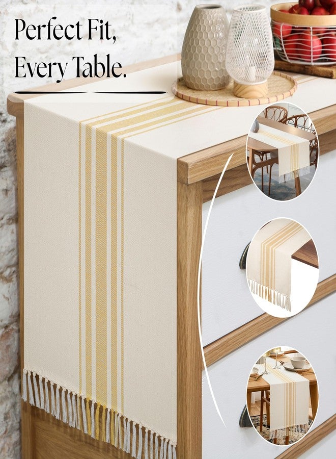 Native Fab Yellow Table Runner 72 Inches Long - Striped Table Cover with Fringes - 100% Cotton, Soft, Tight Weave, Non Slip Tablerunner for Dining, Wedding - Pale Yellow, White (14x72 inches) - Image 3