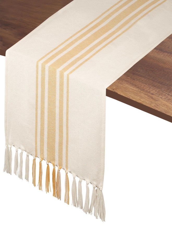 Native Fab Yellow Table Runner 72 Inches Long - Striped Table Cover with Fringes - 100% Cotton, Soft, Tight Weave, Non Slip Tablerunner for Dining, Wedding - Pale Yellow, White (14x72 inches) - Image 1