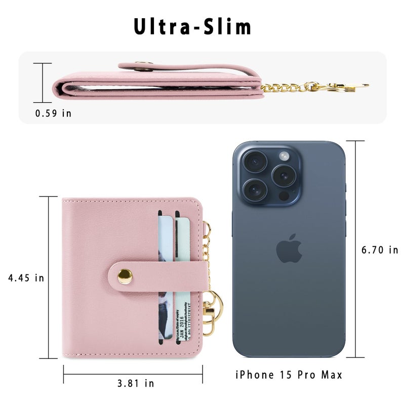 Airkit Small Wallets Woman RFID Blocking Leather Credit Card Holder - with ID Window - Card Wallets for Women - with Zipper Coin Purse - Keychain Wallet - Image 4