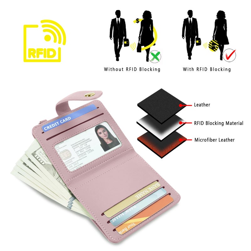 Airkit Small Wallets Woman RFID Blocking Leather Credit Card Holder - with ID Window - Card Wallets for Women - with Zipper Coin Purse - Keychain Wallet - Image 5