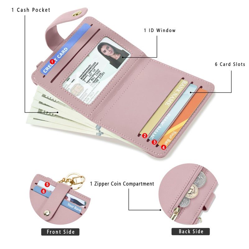 Airkit Small Wallets Woman RFID Blocking Leather Credit Card Holder - with ID Window - Card Wallets for Women - with Zipper Coin Purse - Keychain Wallet - Image 2