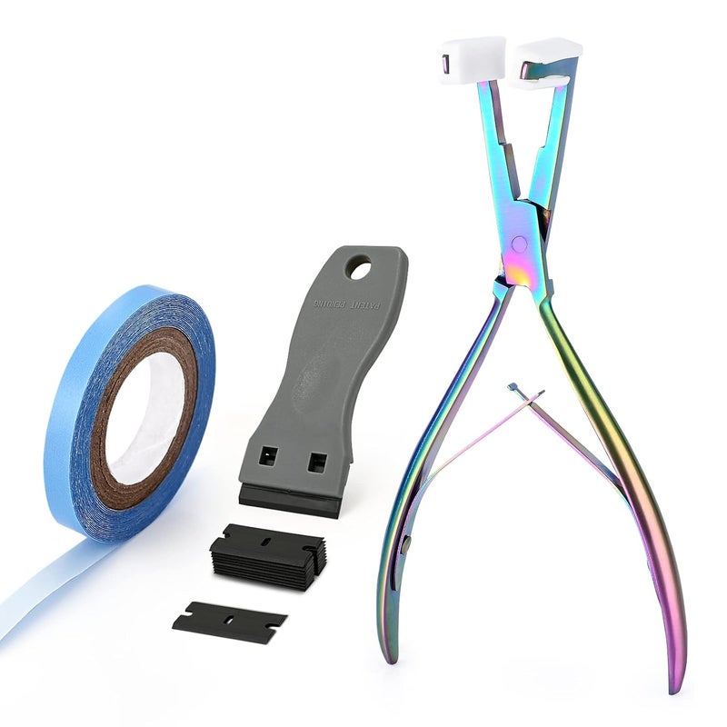 مجموعة أدوات تمديد الشعر EHDIS شريط لاصق في أدوات تمديد الشعر كماشة سطح مسطح كماشة ختم الشعر مع شريط لاصق بارز للباروكة أداة إزالة لاصق بلاستيكية