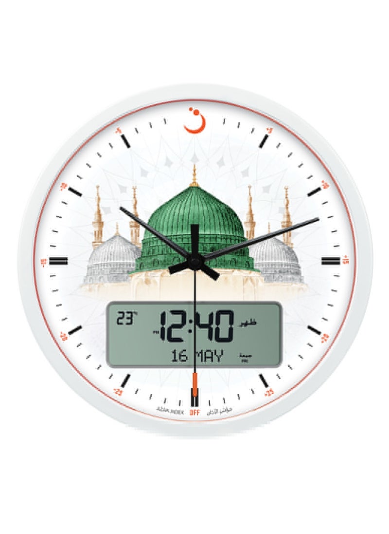Alfajr - Al Fajr Medina Mosque Wall Clock with Hands and Screen to Display Prayer Time and Date CR-23M - Image 1
