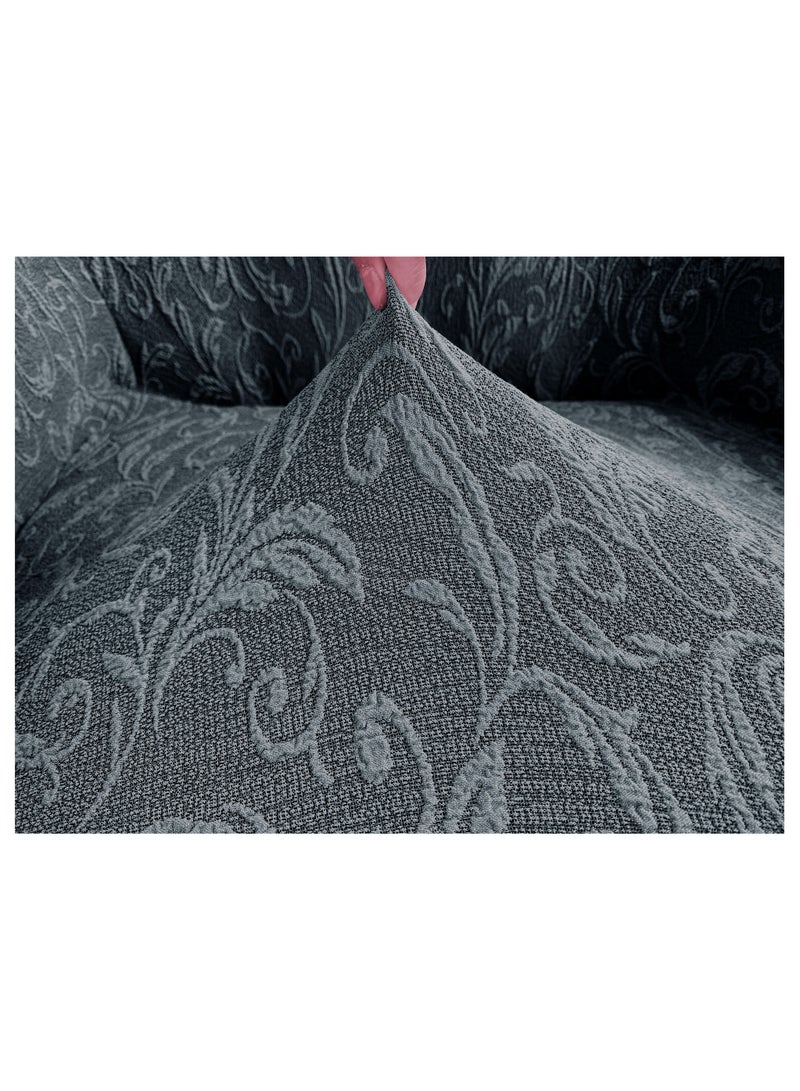 فابينني طقم غطاء أريكة قابل للتمدد مكون من 4 قطع من قماش الجاكار وسبعة مقاعد طقم غطاء أريكة 3211 رمادي مختلط - Image 4