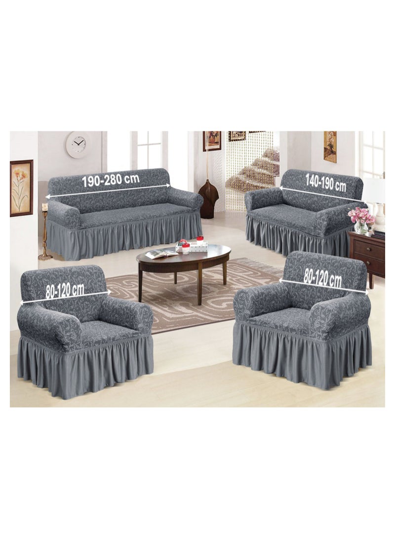 فابينني طقم غطاء أريكة قابل للتمدد مكون من 4 قطع من قماش الجاكار وسبعة مقاعد طقم غطاء أريكة 3211 رمادي مختلط - Image 1