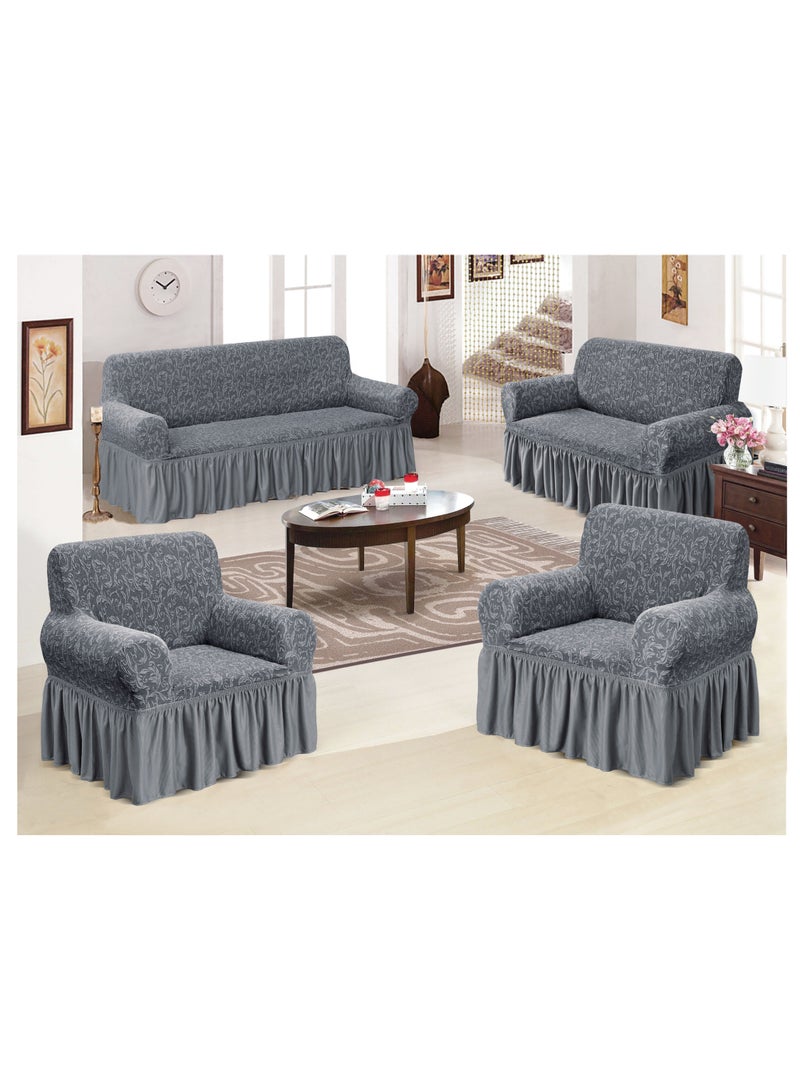 فابينني طقم غطاء أريكة قابل للتمدد مكون من 4 قطع من قماش الجاكار وسبعة مقاعد طقم غطاء أريكة 3211 رمادي مختلط - Image 3