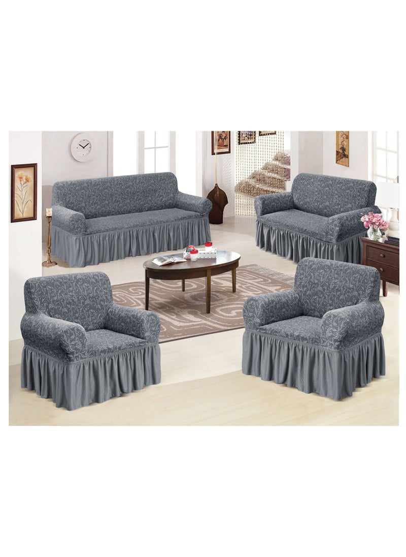 Fabienne 4-Piece Stretchable Sofa Cover Set Jacquard Fabric Seven Seater 3211 Combination Couch Cover Set Grey  - Image 1