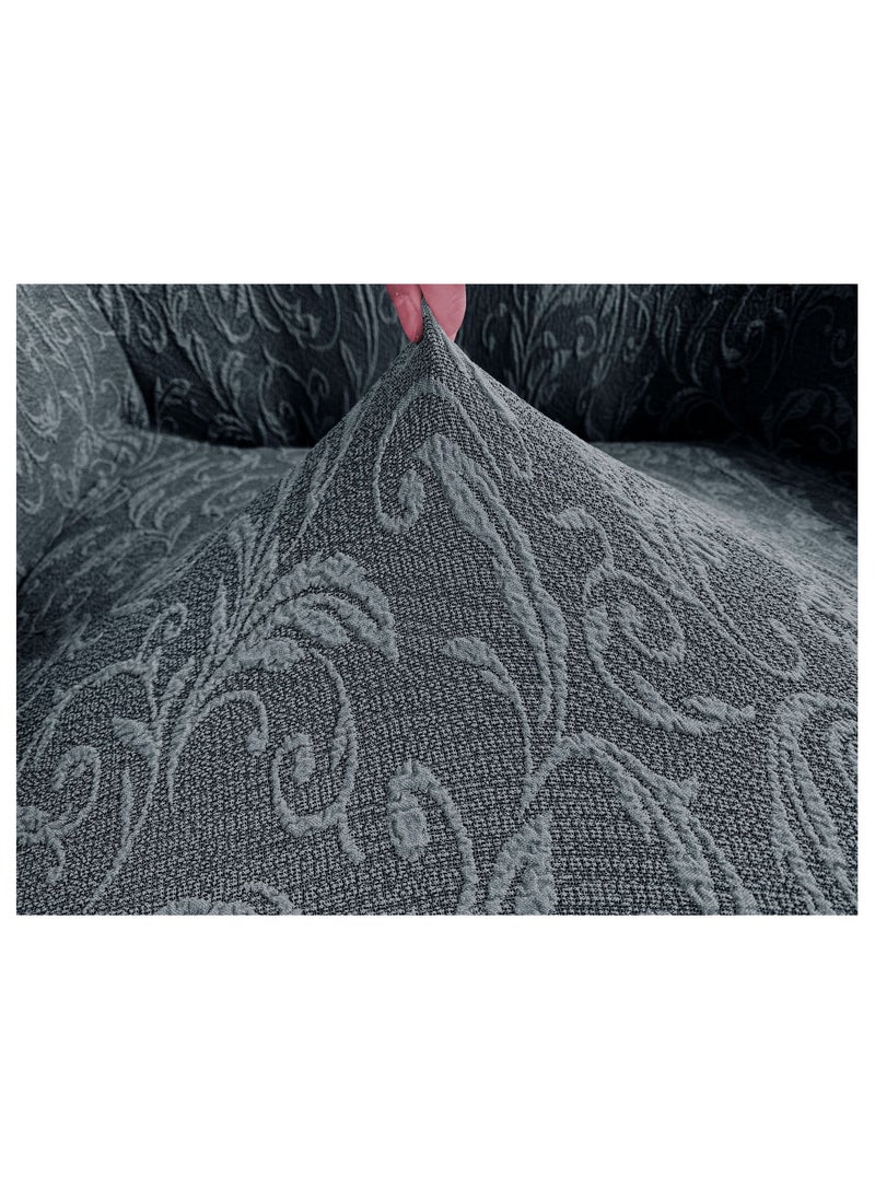 Fabienne 4-Piece Stretchable Sofa Cover Set Jacquard Fabric Seven Seater 3211 Combination Couch Cover Set Grey  - Image 3