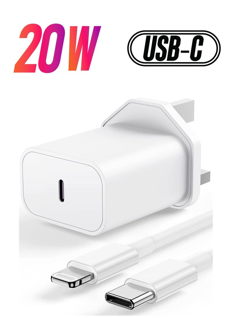 Gravity iPhone USB C Fast Charger Plug and Cable - [Apple MFi Certified] 20W Charging Power Adapter and 2M Original Lightning Cable Lead, Wall Charger for Apple iPhone 14 13/12/11/Pro Max/Mini/XR/X/8/7/iPad - Image 1