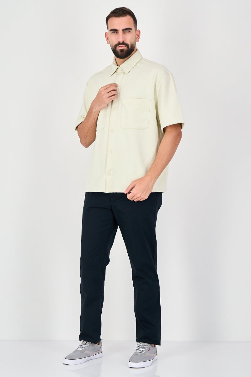 Celio Men Regular Fit Plain Short Sleeve Casual Shirt, Beige - Image 4