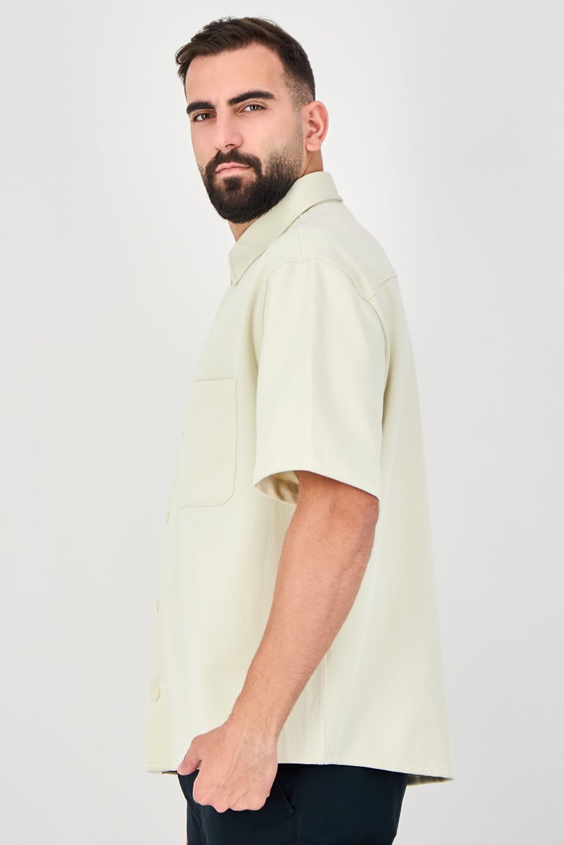 Celio Men Regular Fit Plain Short Sleeve Casual Shirt, Beige - Image 2