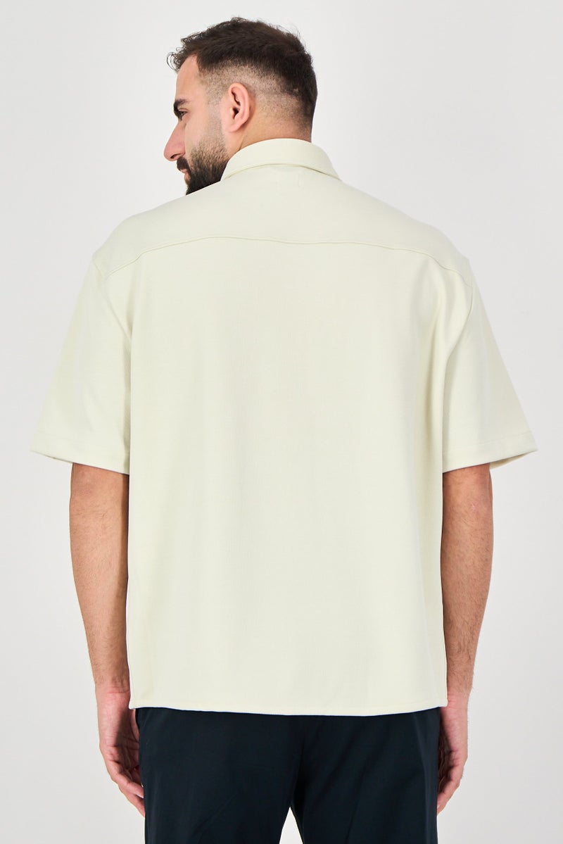 Celio Men Regular Fit Plain Short Sleeve Casual Shirt, Beige - Image 3