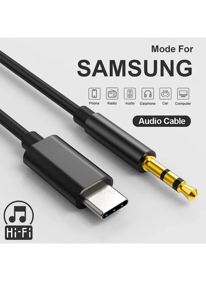 كابل صوت أسود من USB-C إلى 3.5 ملم مساعد بدون بطارية لسامسونج - Image 1
