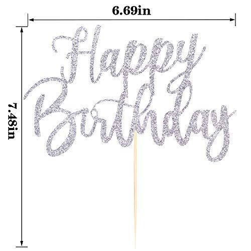 YUINYO Handmade Glitter happy birthday Cake Topper Happy Birthday Cake Bunting Decor Party Decoration Supplies Silver - Image 5