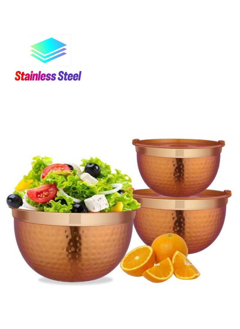 Winsor WINSOR Multi-Purpose Bowl with lacquered hammered | Mixing Bowls, Salad Bowl Large Medium Small Set of 3 | Popcorn Bowl, Stainless Steel Serving Bowls  - Image 1