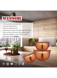 Winsor وعاء وينزور متعدد الاستخدامات مع مطلي مطروق | وعاء خلط، وعاء سلطة كبير متوسط صغير مجموعة من 3 | وعاء فشار، أوعية تقديم من الفولاذ المقاوم للصدأ  - Image 4