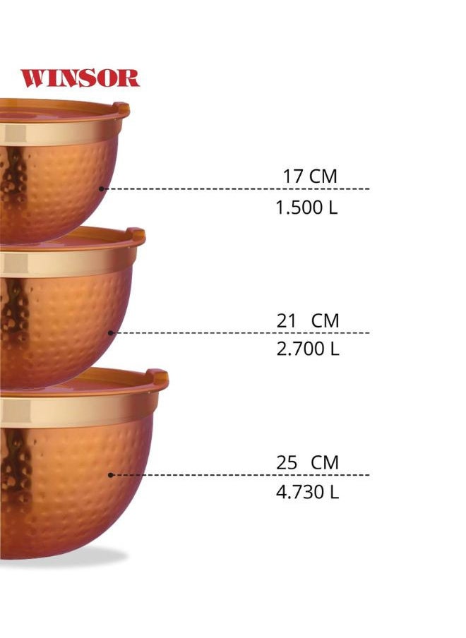 Winsor WINSOR Multi-Purpose Bowl with lacquered hammered | Mixing Bowls, Salad Bowl Large Medium Small Set of 3 | Popcorn Bowl, Stainless Steel Serving Bowls  - Image 3