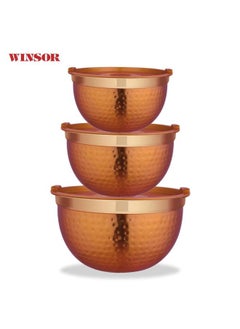 Winsor وعاء وينزور متعدد الاستخدامات مع مطلي مطروق | وعاء خلط، وعاء سلطة كبير متوسط صغير مجموعة من 3 | وعاء فشار، أوعية تقديم من الفولاذ المقاوم للصدأ  - Image 2