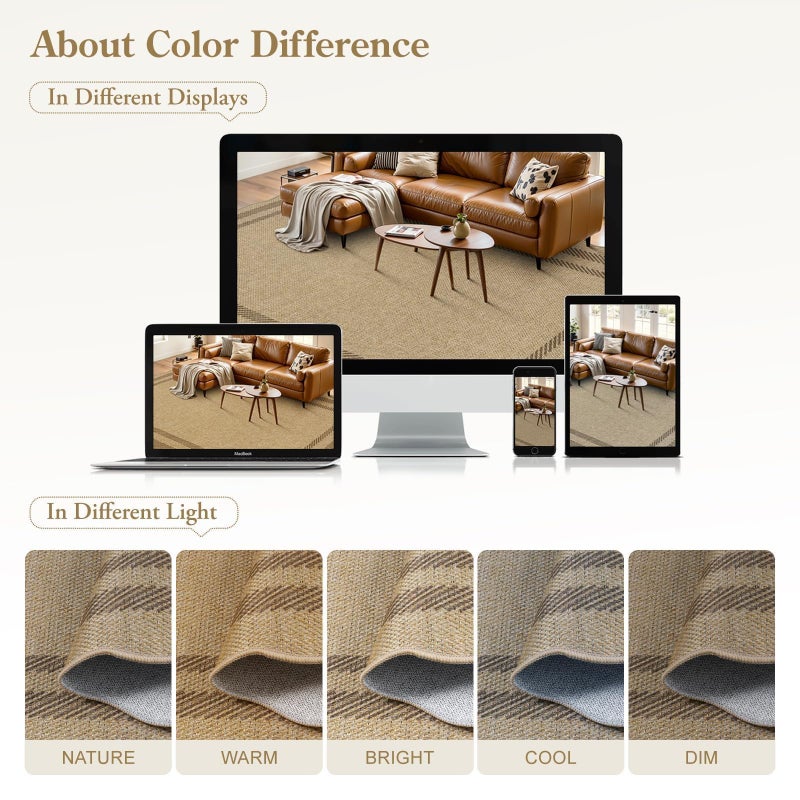 LIVEBOX Scalloped Easy Jute 3x5 Outdoor Rug, Washable Non-Slip Geometric Tan Rugs for Entryway, Indoor Outdoor Farmhouse Rug Modern Carpet Door Mat Area Rug for Patio Bedroom Living Room Kitchen Porch - Image 4