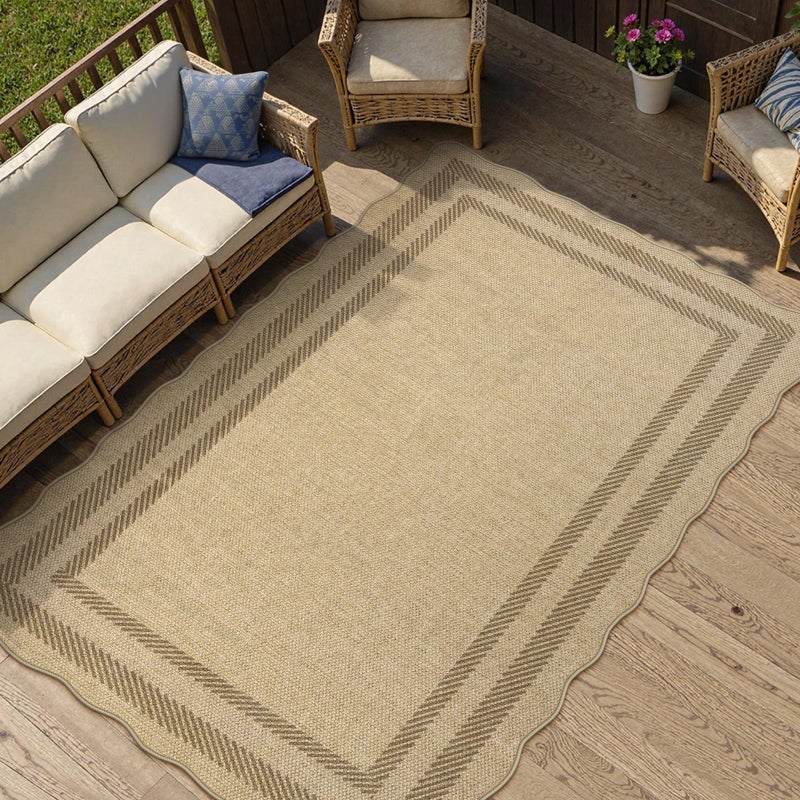 LIVEBOX Scalloped Easy Jute 3x5 Outdoor Rug, Washable Non-Slip Geometric Tan Rugs for Entryway, Indoor Outdoor Farmhouse Rug Modern Carpet Door Mat Area Rug for Patio Bedroom Living Room Kitchen Porch - Image 3