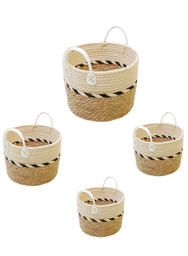 YINZUO Natural Woven Basket with White Handles – Jute and Cotton Rope Storage Bin, Decorative Organizer for Laundry, Toys, and Blankets – Multi-Color Design, Eco-Friendly Home Décor  - Image 5