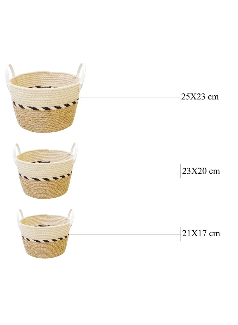 YINZUO Natural Woven Basket with White Handles – Jute and Cotton Rope Storage Bin, Decorative Organizer for Laundry, Toys, and Blankets – Multi-Color Design, Eco-Friendly Home Décor  - Image 2