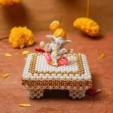SEER Pooja Items Pooja chowki Pearl Chowki 55 x 55 x 15 inches Cream and Gold Pearl Gift Item Janmashtami Diwali Puja - Image 5