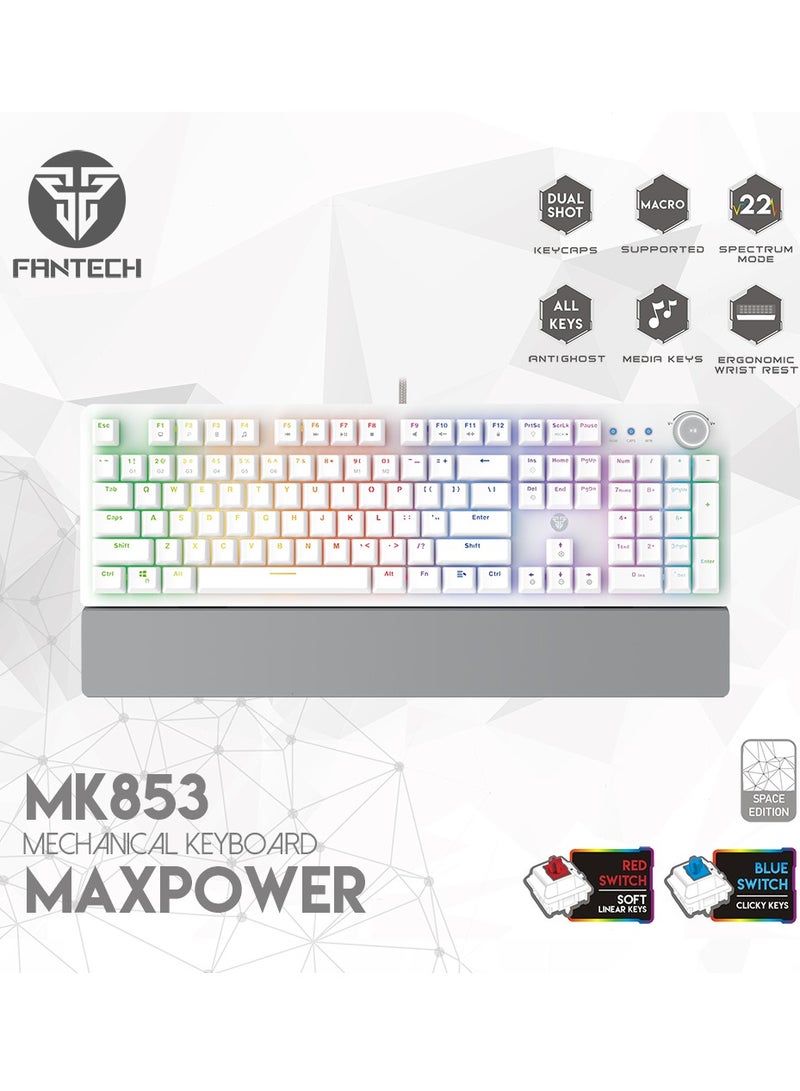FANTECH Wired  Computer Keyboard, Full-Size Keyboard, 104-keys Mechanical Gaming Keyboard(Blue Switches), USB Plug-and-Play, 22 RGB Modes, Volume Scroll Wheel, Detachable Wrist Rest，Compatible with PC, Laptop  - Image 1