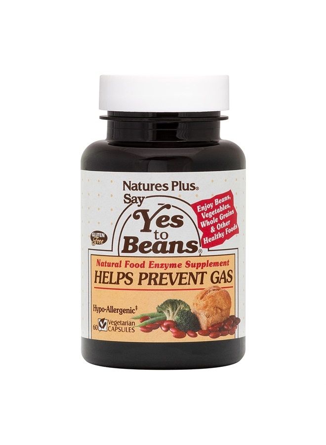 Nature's Plus NaturesPlus Say Yes to Beans Enzyme Complex - Natural Food Enzyme Supplement for Gas Relief, Digestive Aid - 60 Vegetarian Capsules (60 Servings) - Image 1