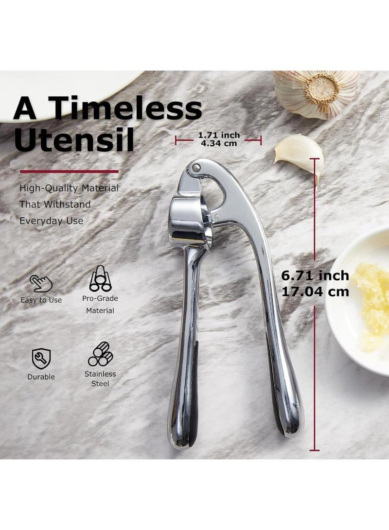 Hayat Comfort High Effective Premium Garlic Press Set, With Silicone Garlic Peeler & Brush, Heavy Duty Garlic Mincer, Easy to Squeeze and Clean, Rust Proof & Dishwasher Safe - Gloss Silver - Image 2