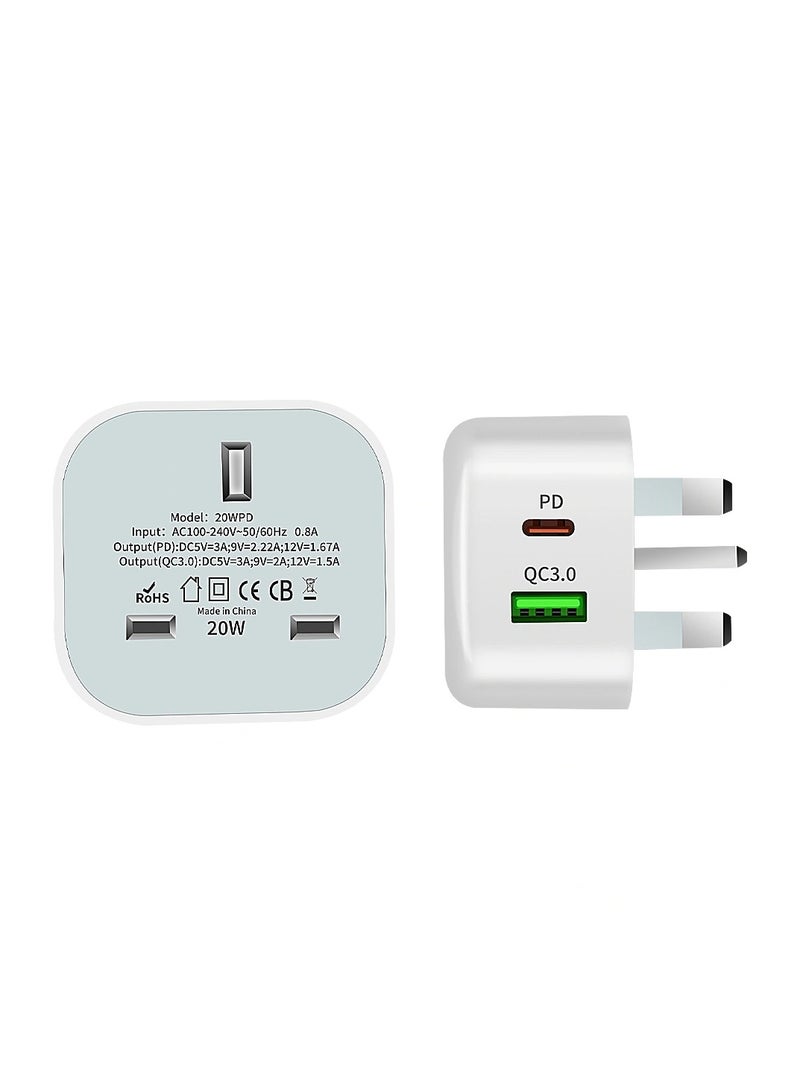 20W PD+QC3 Type C+USB A Dual Port Fast Travel Charger Power Adapter - Image 1