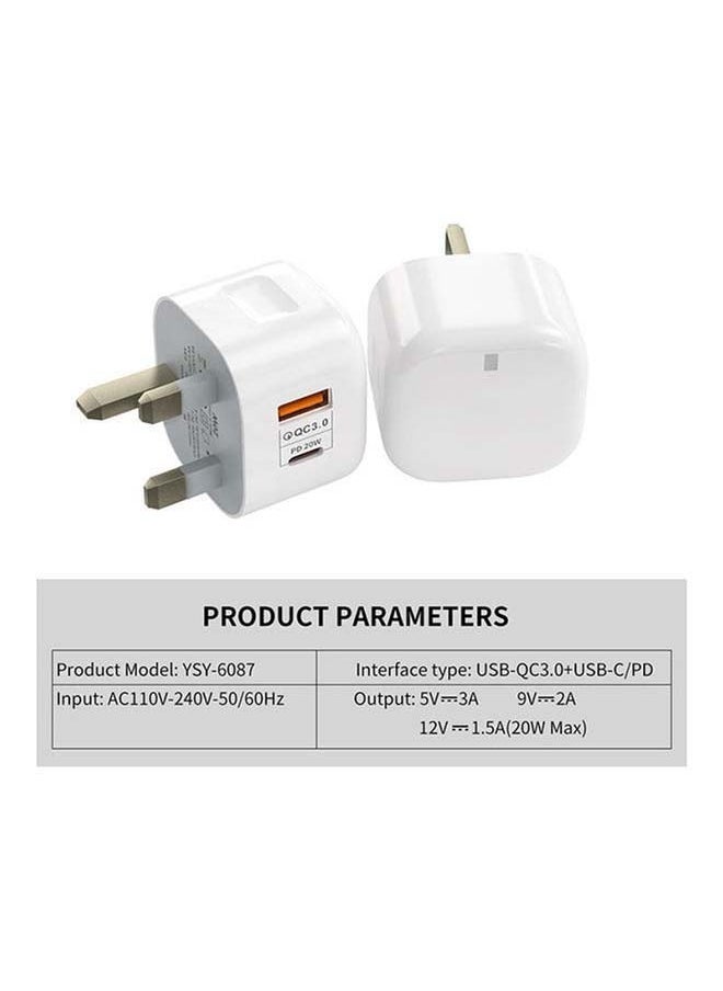 Generic - 20W PD+QC3 Type C+USB A Dual Port Fast Travel Charger Power Adapter - Image 1