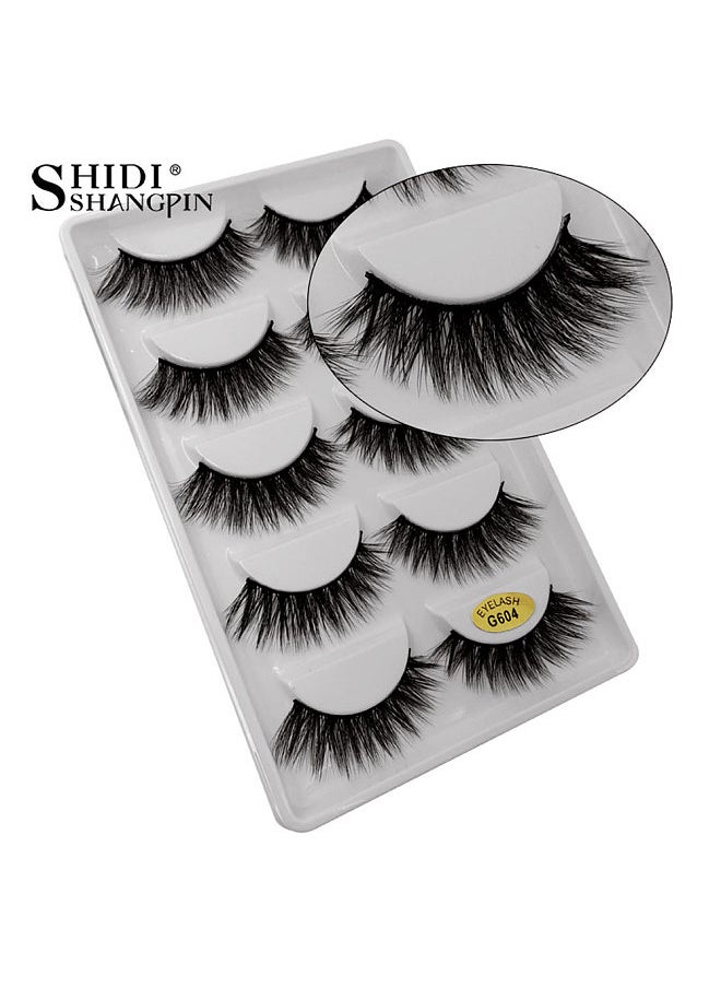 Shidi Shangpin - 5 Pairs Of Long Fake Eye Lashes 3D False Eyelashes Natural Lashes For Eye Makeup - Image 1